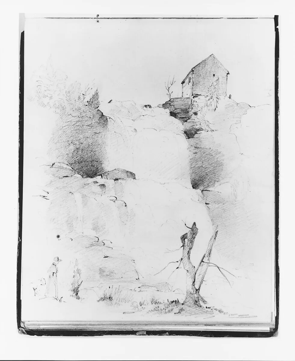 Landscape with Waterfall and Figures (from Sketchbook) — Francis William Edmonds