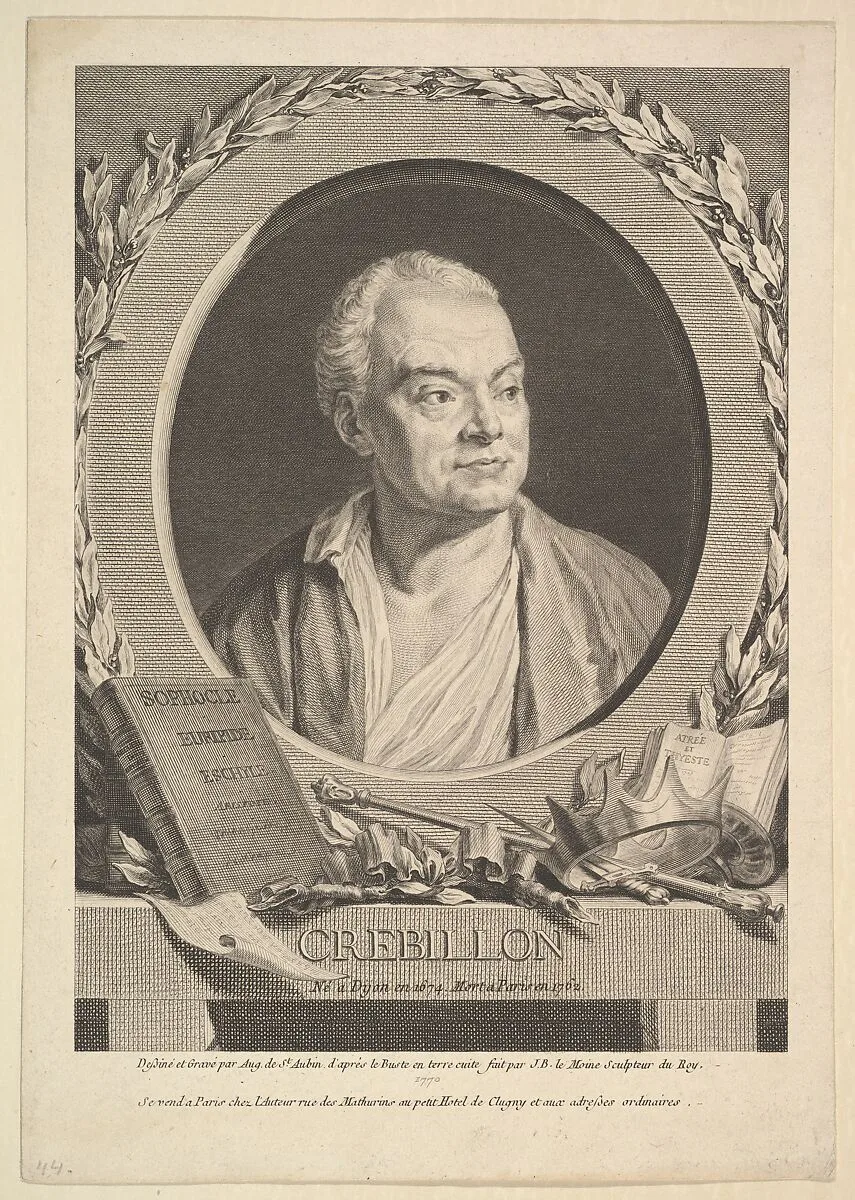 Portrait of Crébillon — Augustin de Saint-Aubin|Jean Le Moine|Augustin de Saint-Aubin