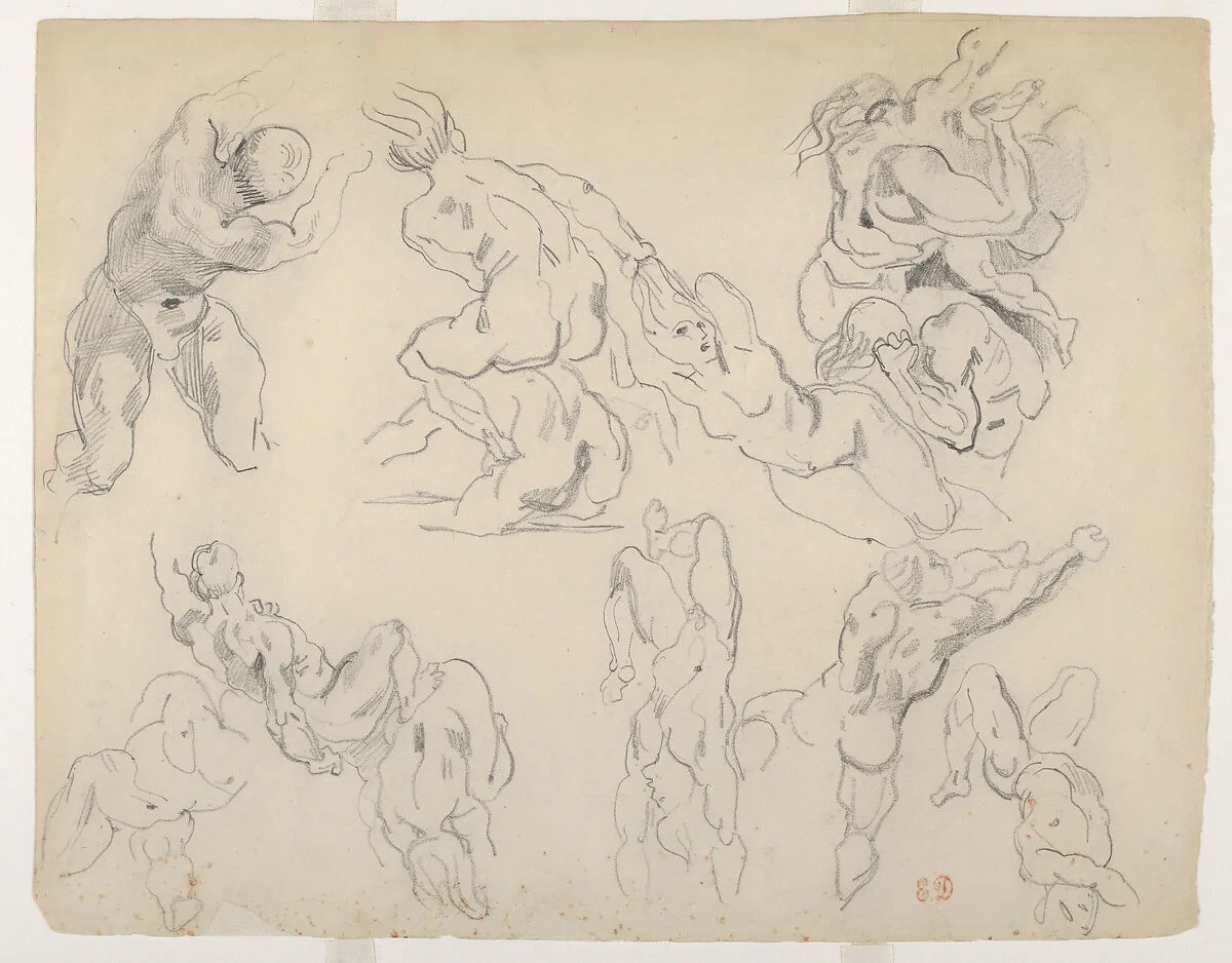 Figure Studies after Rubens's "Fall of the Rebel Angels" — Eugène Delacroix|Peter Paul Rubens