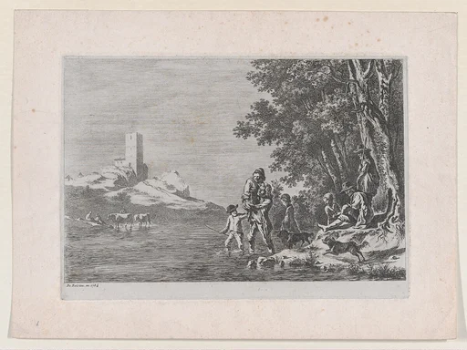 Figures Crossing a River