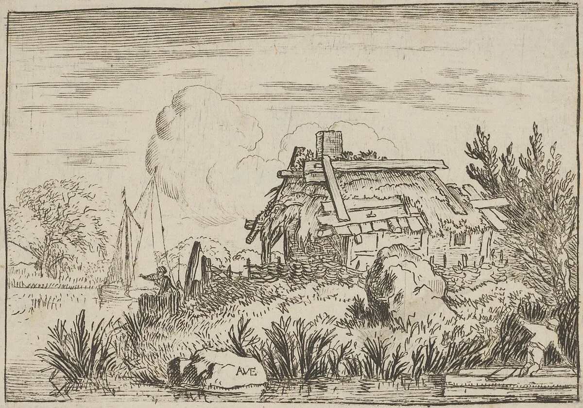 The Ruined Cottage, Surrounded by Water — Allart van Everdingen