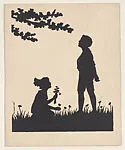 Silhouette of two children playing — Doris Burdick