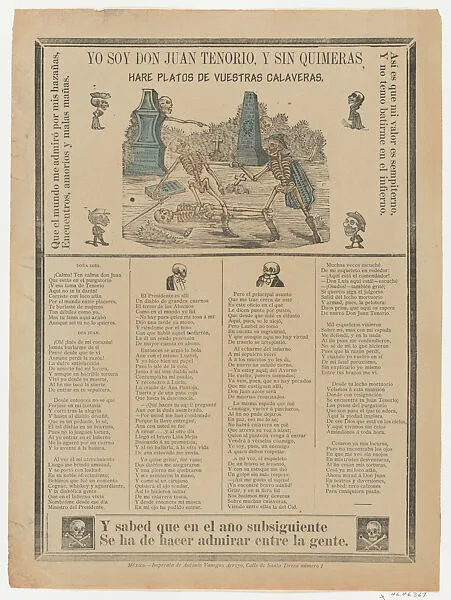 Broadsheet relating to the romantic play, Don Juan Tenorio, a corrida (ballad) in the bottom section — Antonio Vanegas Arroyo|Anonymous