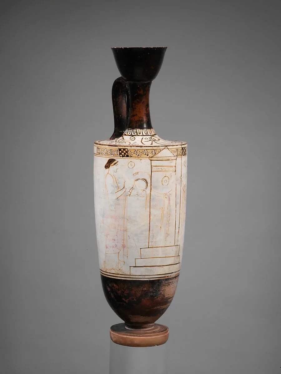 Terracotta lekythos (oil flask) — Inscription Painter