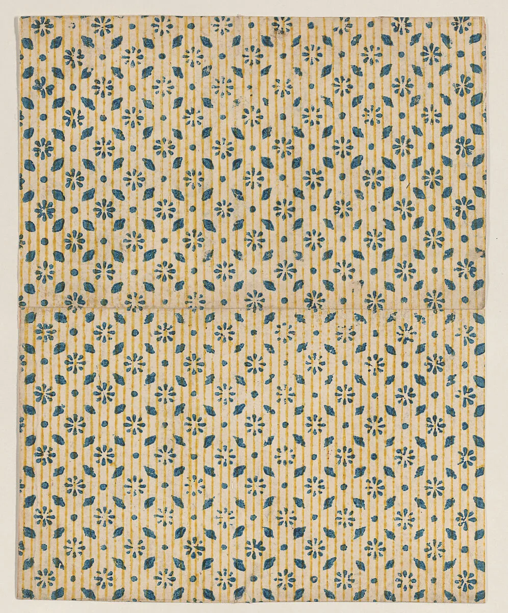 Sheet with overall floral and stripe pattern — Anonymous