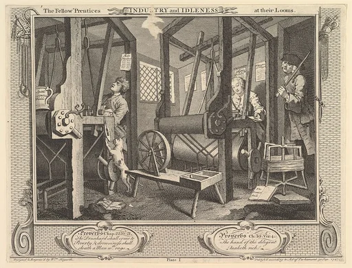 The Fellow 'Prentices at their Looms: Industry and Idleness, plate 1