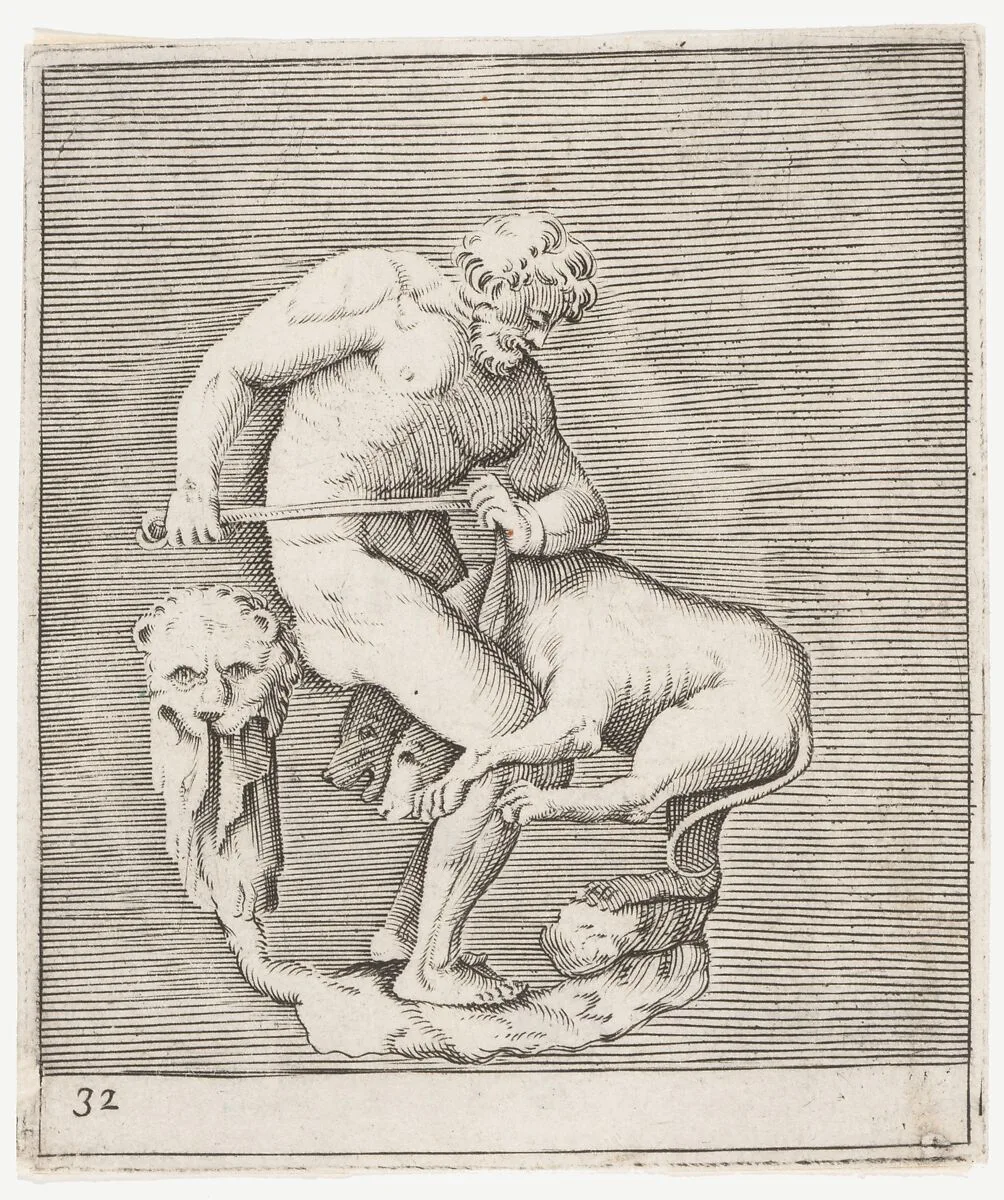 Hercules and Cerberus, from "Ex Antiquis Cameorum et Gemmae Delineata" — Francesco Angeloni|Battista Franco|Philippe Thomassin|Enea Vico|Anonymous, Italian, 16th century