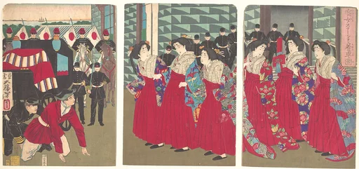 官女ステーション着車図|Illustration of Ladies-in-waiting boarding at a station (Kanjo sutēshon chakusha zu)