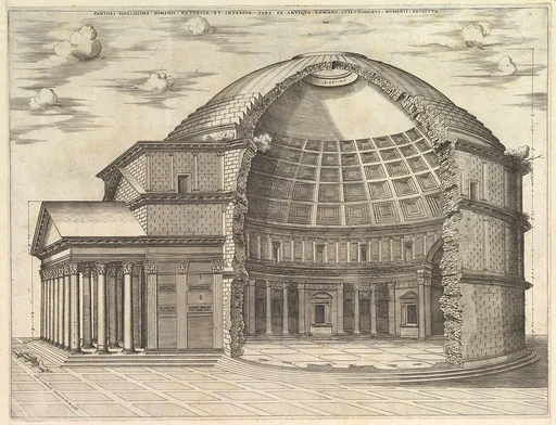 Speculum Romanae Magnificentiae: The Pantheon, broken away to show the interior