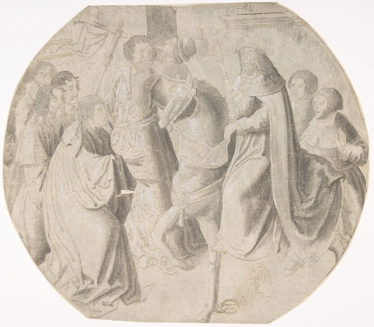 Mordecai rides through the Streets in the Apparel the King has sent him. — Lucas van Leyden|Pseudo-Aert Ortkens