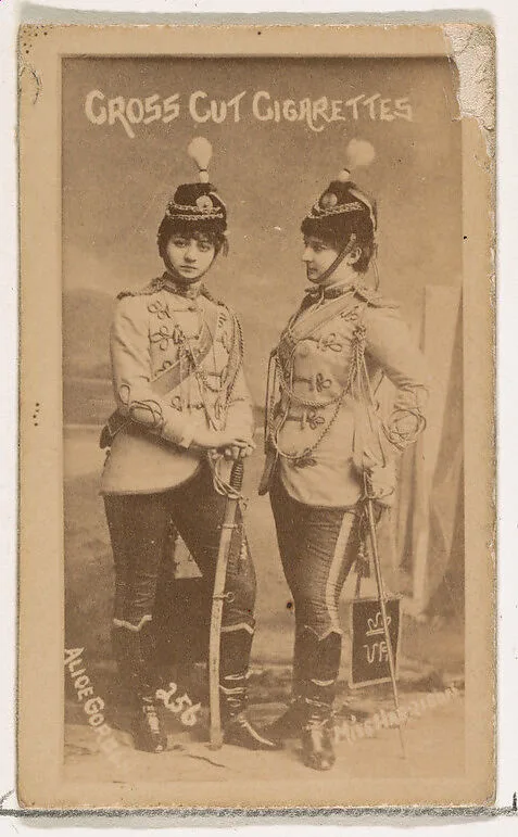 Card Number 256, Alice Gordon and (?), from the Actors and Actresses series (N145-1) issued by Duke Sons & Co. to promote Cross Cut Cigarettes — W. Duke, Sons & Co.