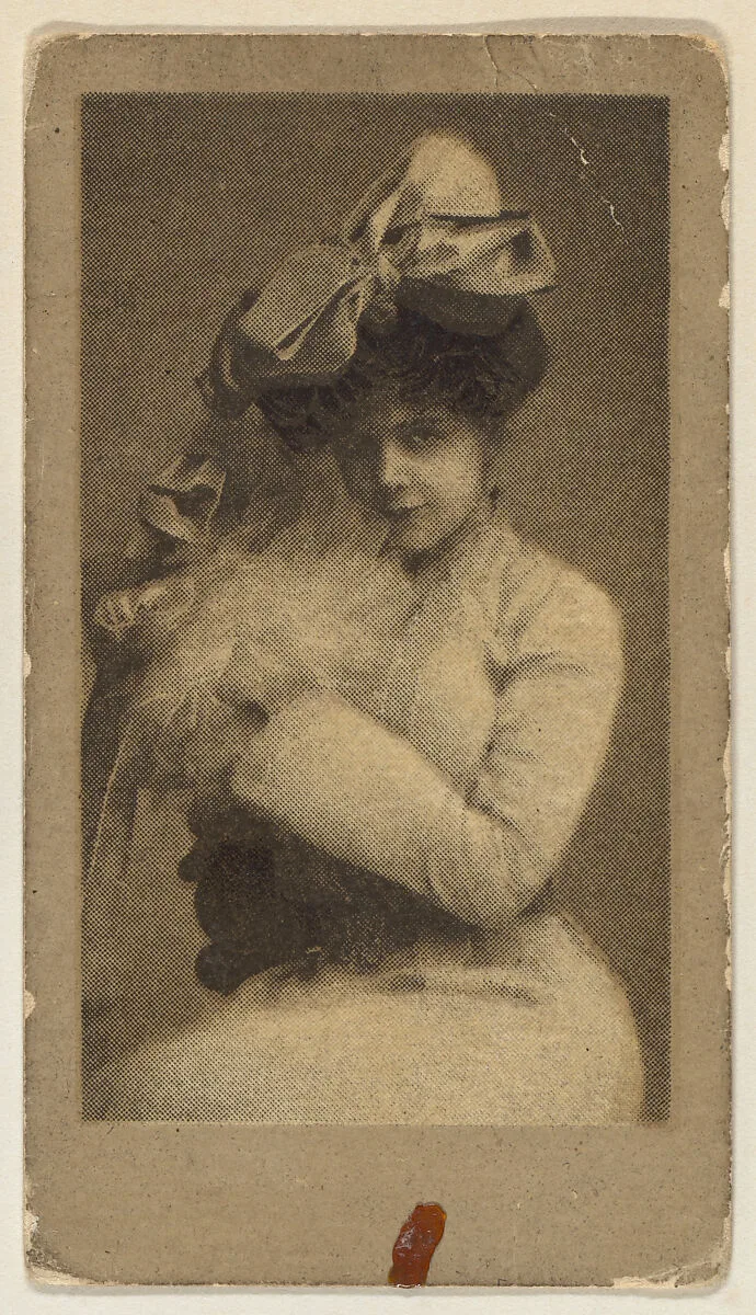 Portrait of a woman wearing a large bow in her hair, from the "Girls" series (T66), issued with Hunter Dog Cigarros by S. Monday & Sons — S. Monday & Sons, Brooklyn, New York