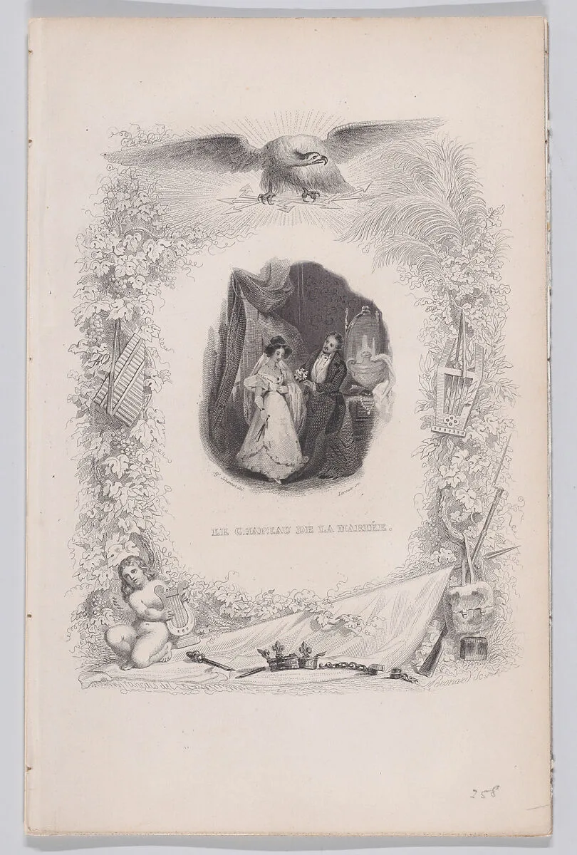 "The Hat of the Bride" from The Songs of Béranger — Fournier & Perrotin|Melchior Péronard|François-Louis Français|Alfred Johannot|Pierre Jean de Béranger|Jean Marie Leroux
