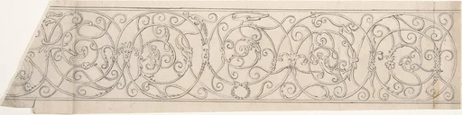 Panel of Curvilinear Metal Ornament Adorned with Masks and Winged Figures