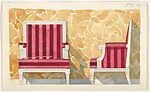 Design for a Chair with Red Upholstery against a Yellow Marbled Backdrop for Harold Brown Esq. (RI) — Ogden Codman, Jr.|Ogden Codman, Jr.|Ogden Codman, Jr.