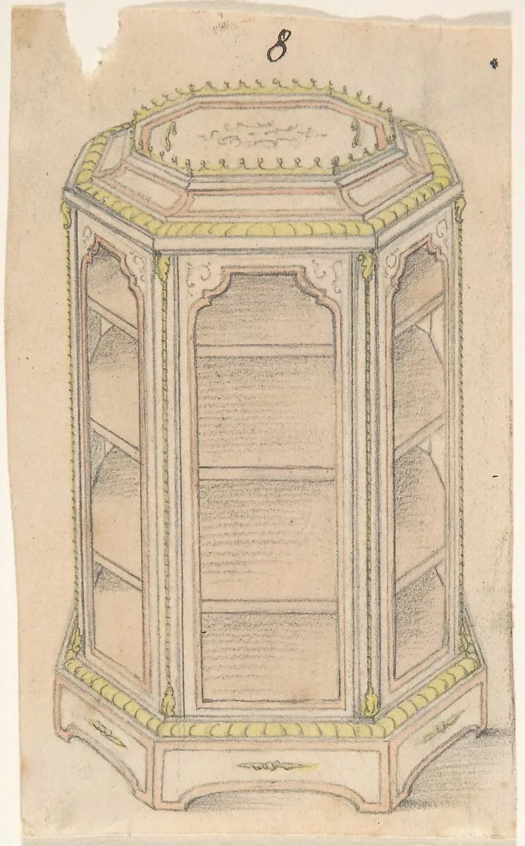 Design for an Octagonal Cabinet with Glass Doors and Shelves — Anonymous, British, 19th century
