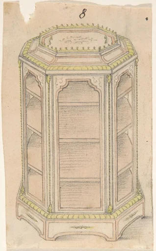 Design for an Octagonal Cabinet with Glass Doors and Shelves