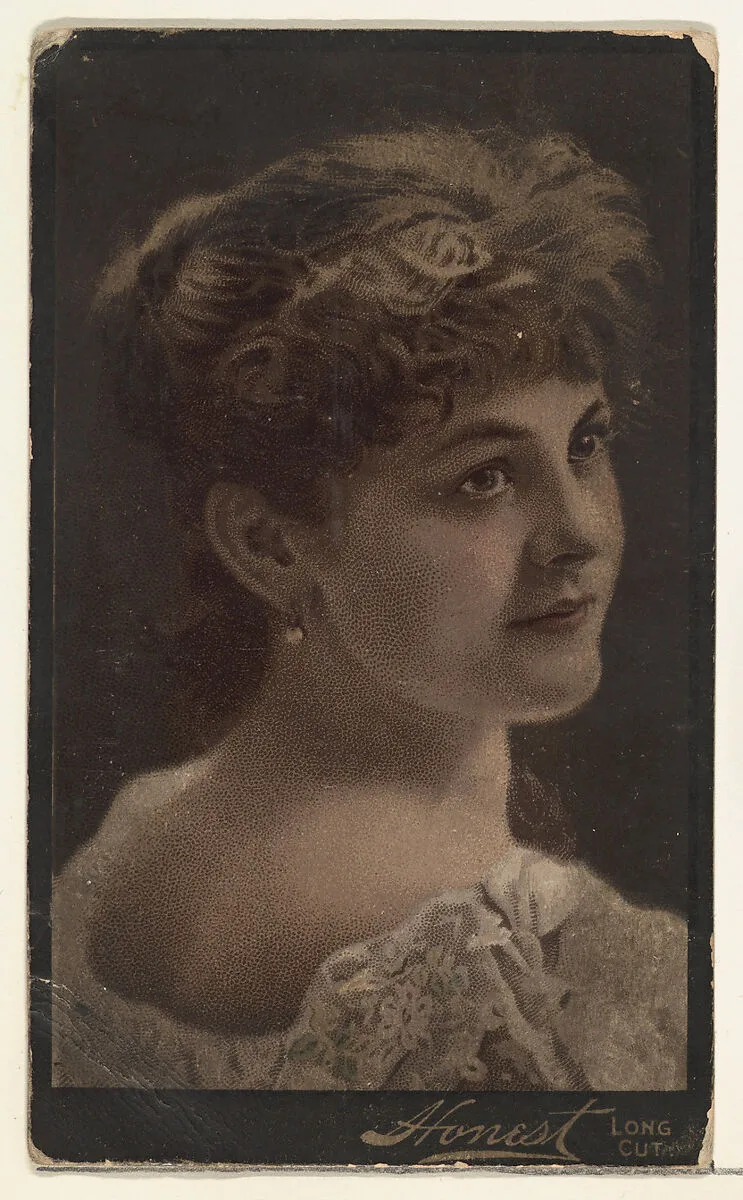 Actress posing in lace-collared bodice, from Stars of the Stage, Third Series (N131) issued by Duke Sons & Co. to promote Honest Long Cut Tobacco — W. Duke, Sons & Co.|Joseph P. Knapp|American Tobacco Company