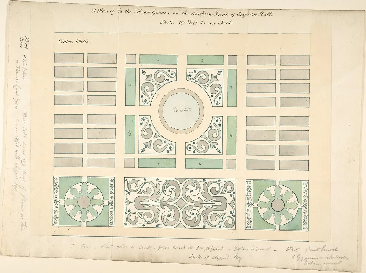 Plan of the Flower Garden on the Northern Front, Ingestre Hall, Staffordshire — Sir Charles Chetwynd, 2nd Earl Talbot