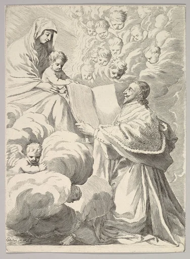 Cardinal Richelieu, Kneeling, Presents His Book to the Virgin and Child