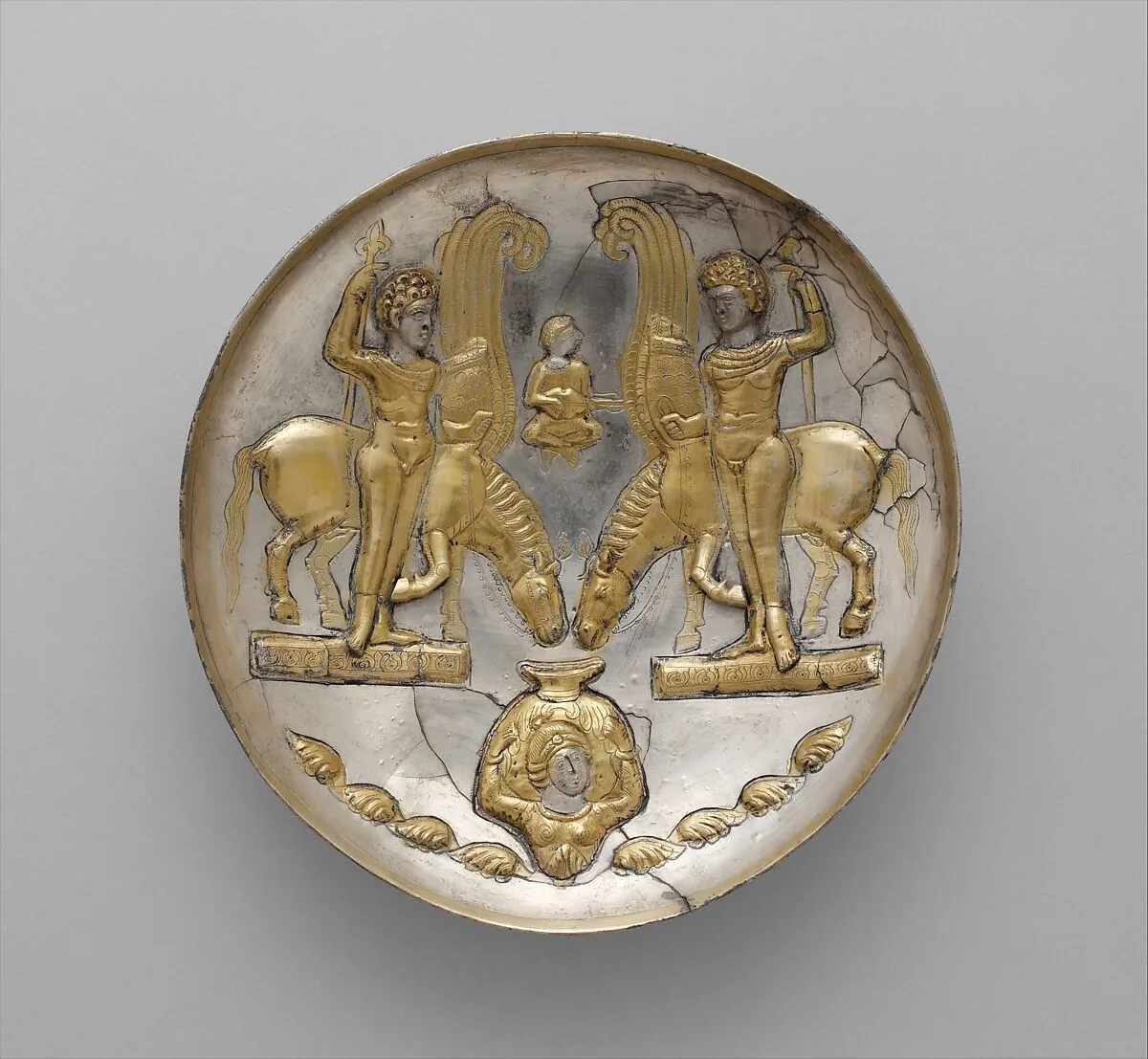Plate with youths and winged horses — Unknown