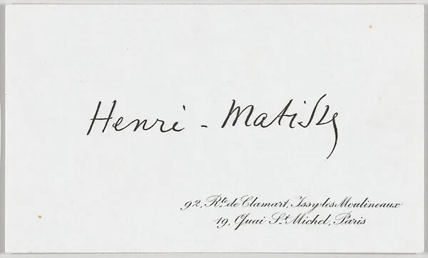 Henri Matisse, calling card — Anonymous|Henri Matisse