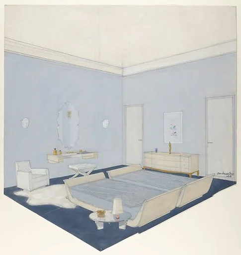 Design for a Bedroom in Blue with Twin Beds