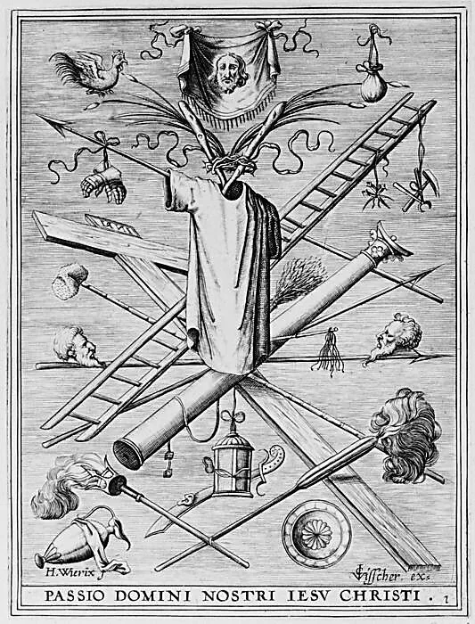 Christ's Robe Surrounded by the Instruments of the Passion, from "The Passion of Christ (Passio Domni Nostri Jesu Christi)" — Hieronymus (Jerome) Wierix