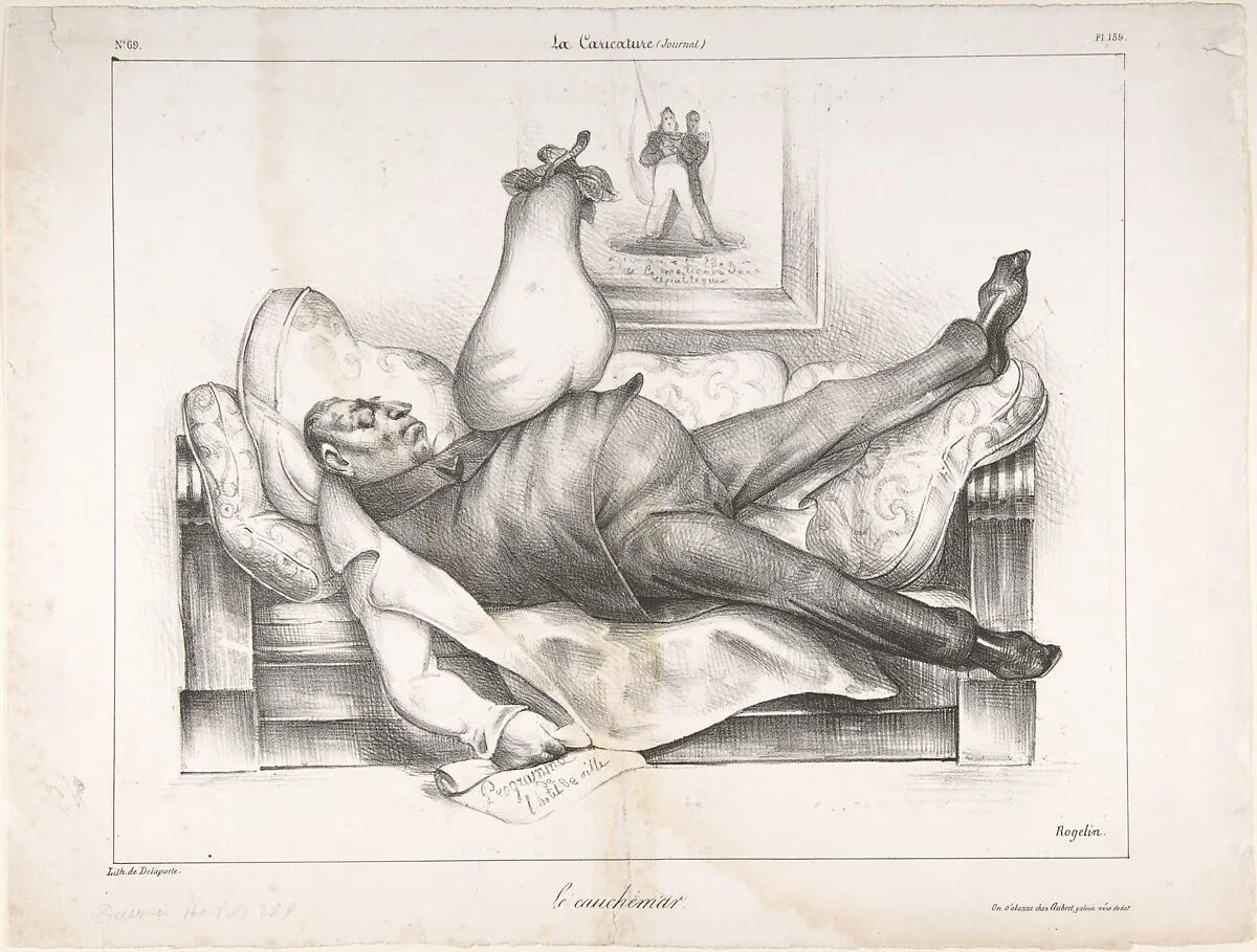 Le Cauchemar (The Nightmare), published in La Caricature no. 69, February 23, 1832 — Honoré Daumier|Marquis de Lafayette|Louis Philippe, King of France|Aubert et Cie|Delaporte
