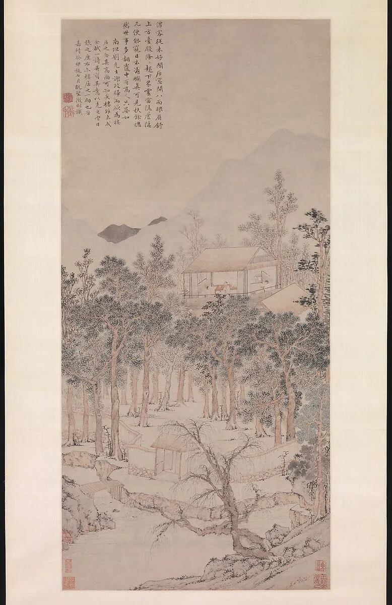 明 文徵明 樓居圖軸|Living Aloft: Master Liu's Retreat — Wen Zhengming