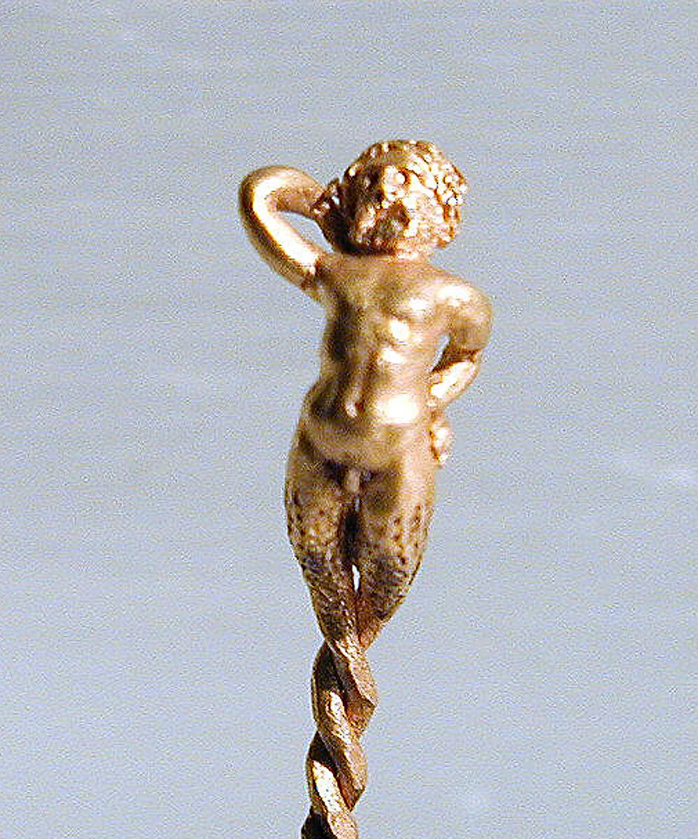 Gold earring in the form of a bearded satyr or triton — Unknown