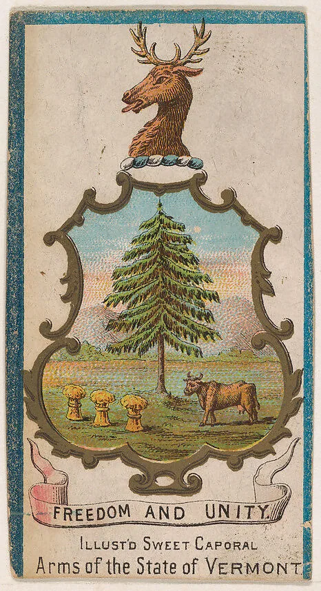 Arms of the State of Vermont, from the Military Series (N224) issued by Kinney Tobacco Company to promote Sweet Caporal Cigarettes — Kinney Brothers Tobacco Company