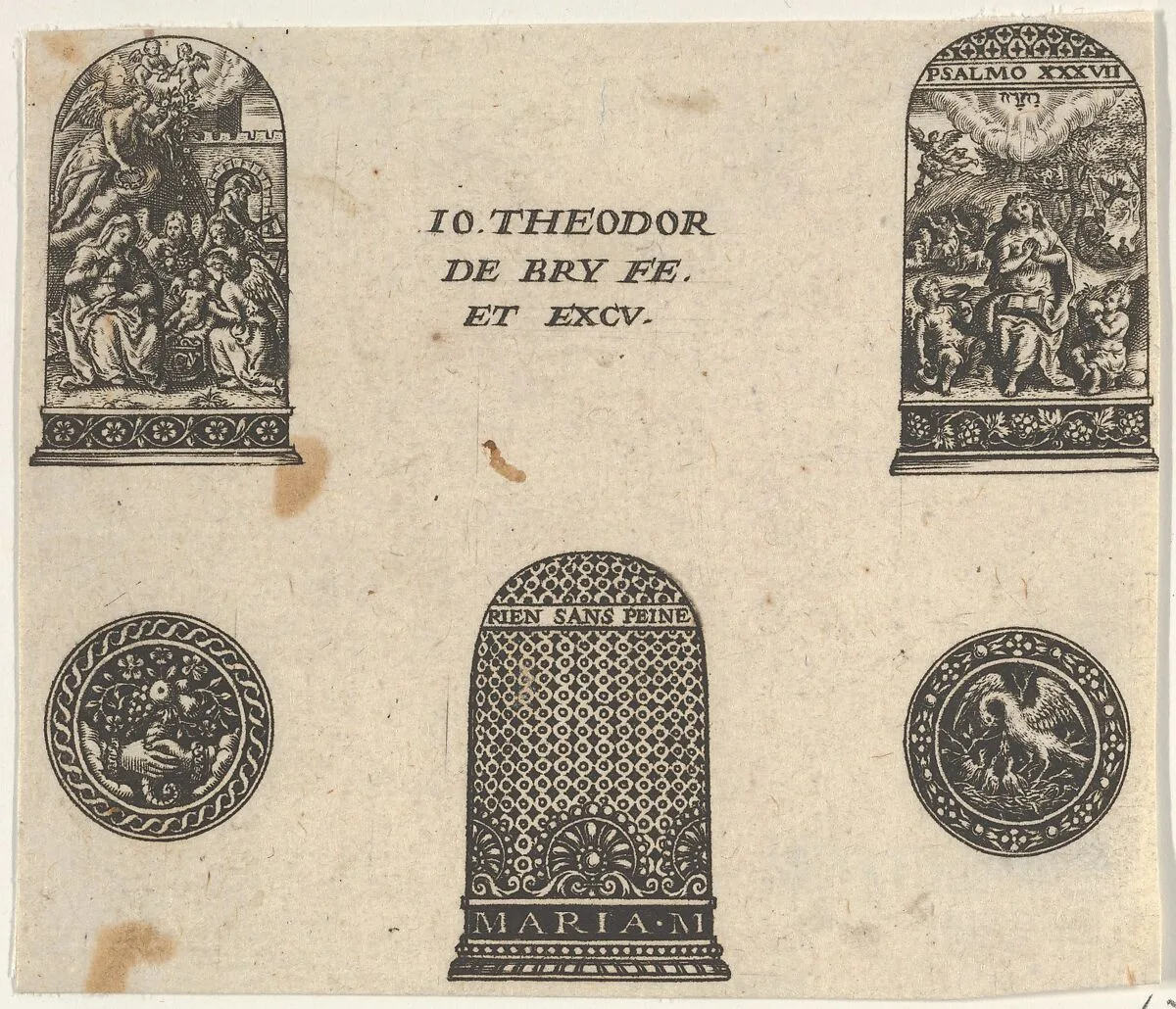 Horizontal Panel with Three Thimble Designs and Two Medallions — Johann Theodor de Bry