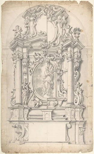 Halved Variant Designs for un Altar with the Virgin of the Immaculate Conception in the Central Cartouche