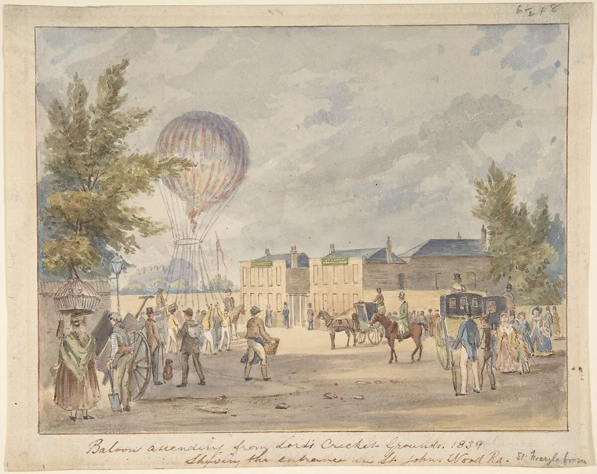 Balloon Ascending Near the Entrance to Lord's Cricket Ground, 1839 — Robert Bremmel Schnebbelie
