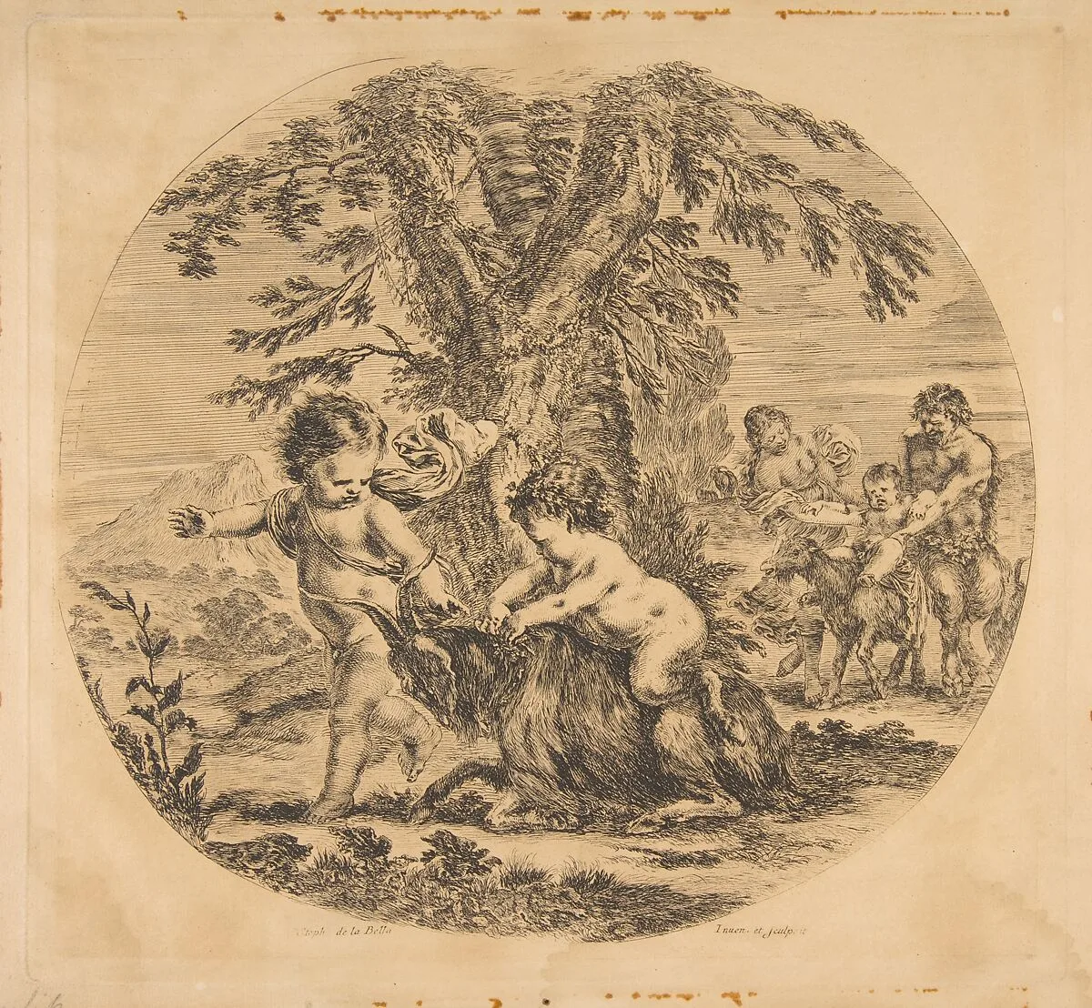 A child and a satyr child playing with a goat — Stefano della Bella