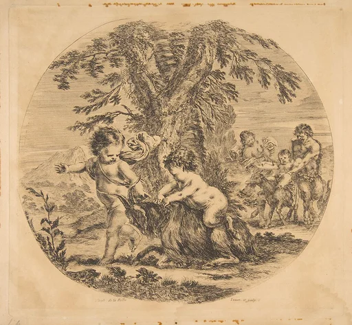 A child and a satyr child playing with a goat