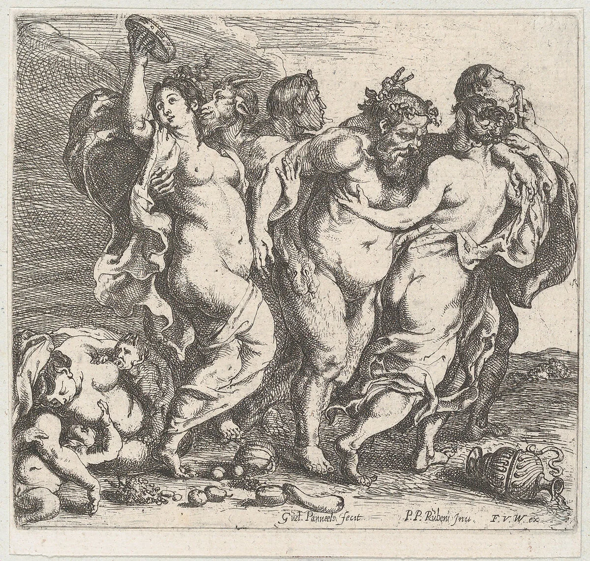 The drunken Silenus, accompanied by nymphs and satyrs — Willem Panneels|Frans van den Wyngaerde|Peter Paul Rubens