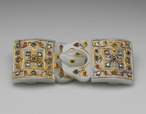 清中期 痕都斯坦風格鑲金嵌寶玉帶扣|Belt buckle