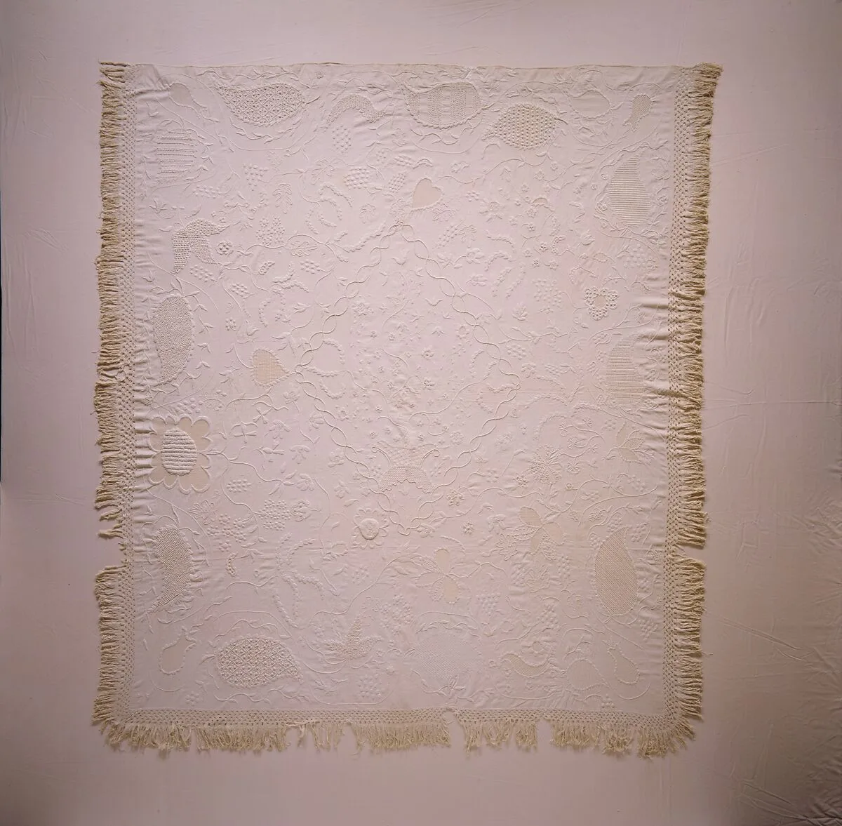 Embroidered whitework coverlet — Mary Walker Stith Jones