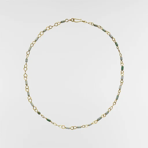 Gold necklace with emerald and variscite beads