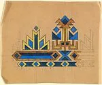 Horizontal Pattern with a Band of Blue Lozenges Framed with Yellow Chevrons Against a Teal Background at the Bottom — Anonymous, French, 20th century