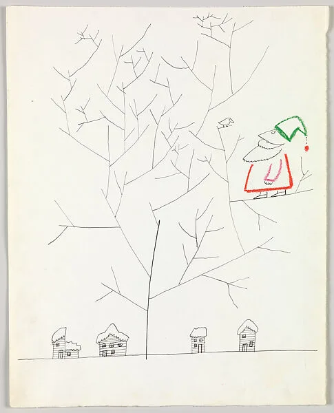 Santa Looking at Bird in a Tree — Saul Steinberg