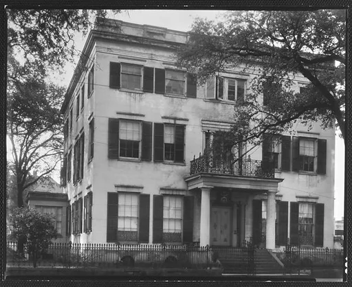 [Greek Revival House with Cast-Iron Grillwork Over Entry Porch, Savannah, Georgia]