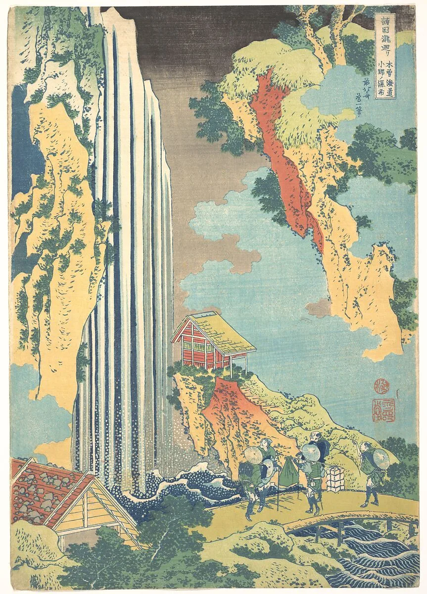 諸國瀧廻リ 木曾海道小野ノ瀑布|Ono Waterfall on the Kisokaidō (Kisokaidō Ono no bakufu), from the series A Tour of Waterfalls in Various Provinces (Shokoku taki meguri) — Katsushika Hokusai