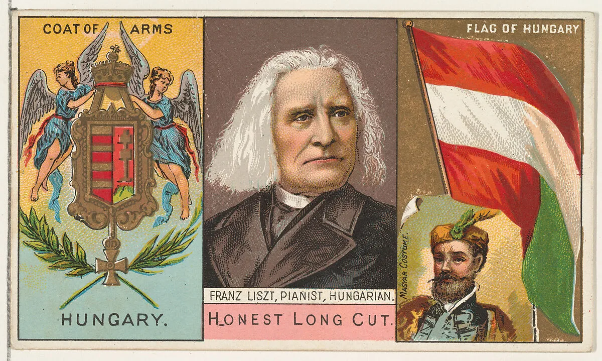Franz Liszt, Pianist, Hungarian, from the Rulers, Flags, and Coats of Arms series (N126-1) issued by W. Duke, Sons & Co. — W. Duke, Sons & Co.
