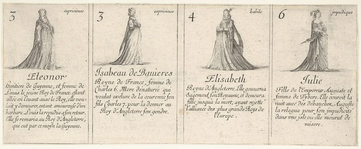 Eleonor, Isabeau de Bauieres, Elisabeth, and Julie, from 'The game of queens' (Le jeu des Reines renommées) — Stefano della Bella