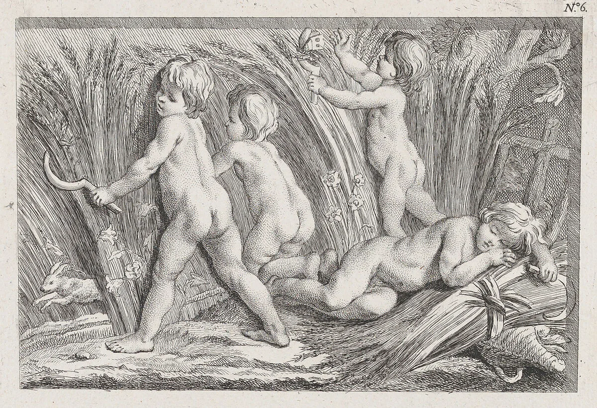 Nude children shearing wheat; an allegory of Summer; after a bas-relief on the Fontaine des Quatre-Saisons (Paris) — Anonymous|Edme Bouchardon