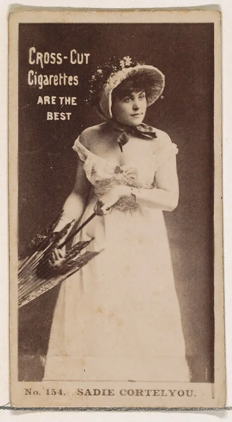 Card Number 154, Sadie Cortelyou, from the Actors and Actresses series (N145-2) issued by Duke Sons & Co. to promote Cross Cut Cigarettes — W. Duke, Sons & Co.