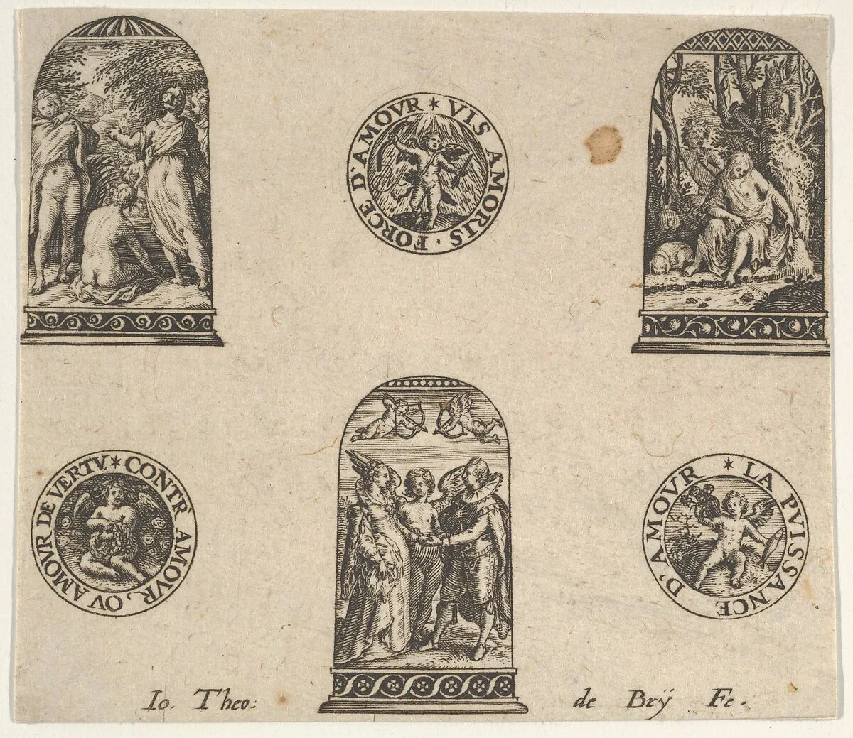 Horizontal Panel with Three Thimble Designs and Three Medallions — Johann Theodor de Bry